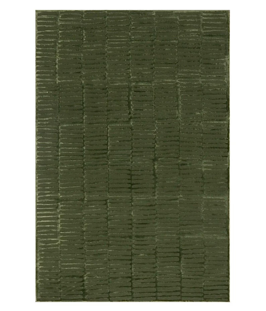 Hand-Tufted Olive Green Wool and Silk Rug - Modern Linear Textured Area Rug