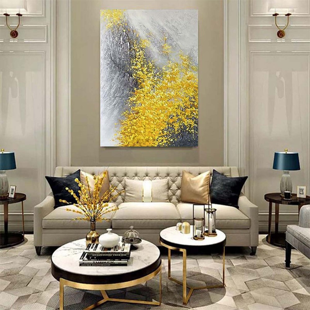 Handmade Oil Painting On Canvas Wall Art Poster Abstract Yellow Flower Texture
