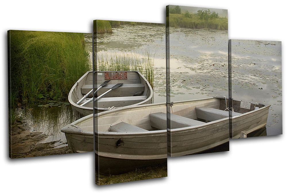 Lake Boats Sunset Seascape MULTI CANVAS WALL ART Picture Print VA