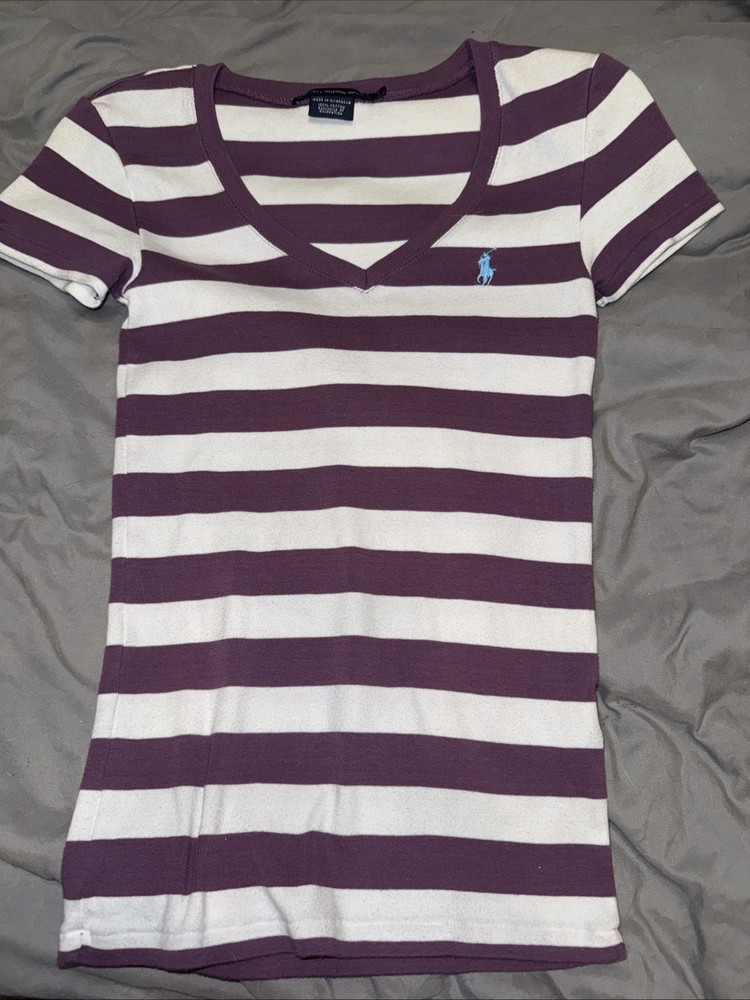 Polo Ralph Lauren Women's Striped Short Sleeve V-Neck Shirt Size Small