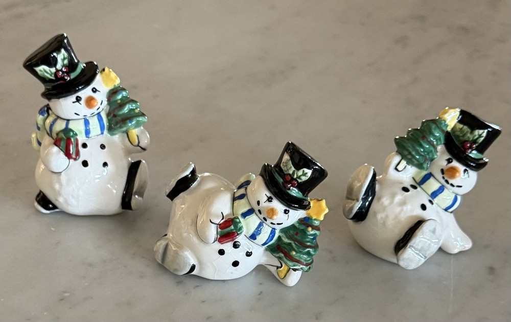 Fitz & Floyd Christmas Holiday Tumbling Snowmen Figurines - Set of 3