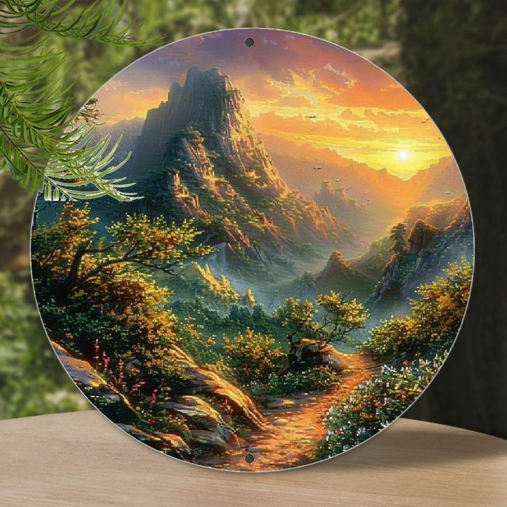 Vintage Sunset Mountain Landscape Painting Aluminum Metal Wall Decor