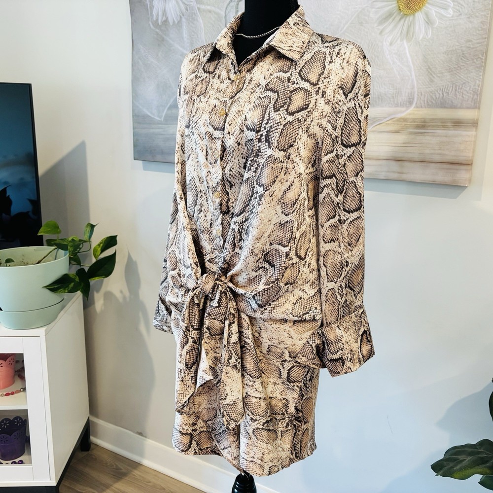 Sweet Lemon Silky Snake Skin High Low Wrap Dress • Size Medium