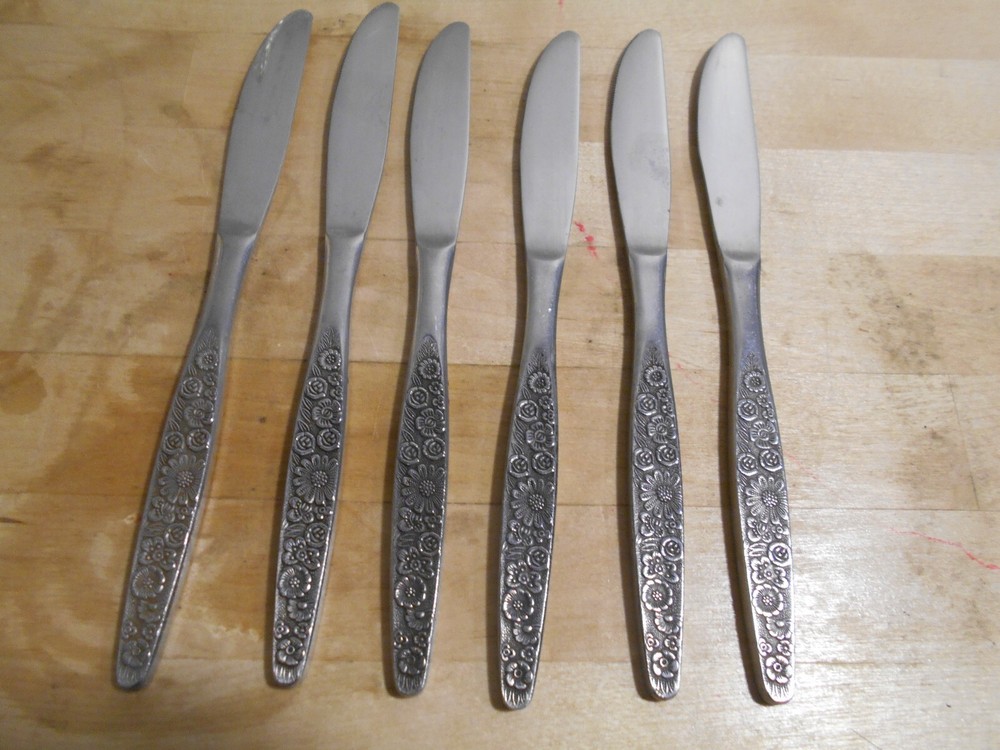 6 Interpur Stainless JARDINERA Pattern  Dinner Knives Japan 7667