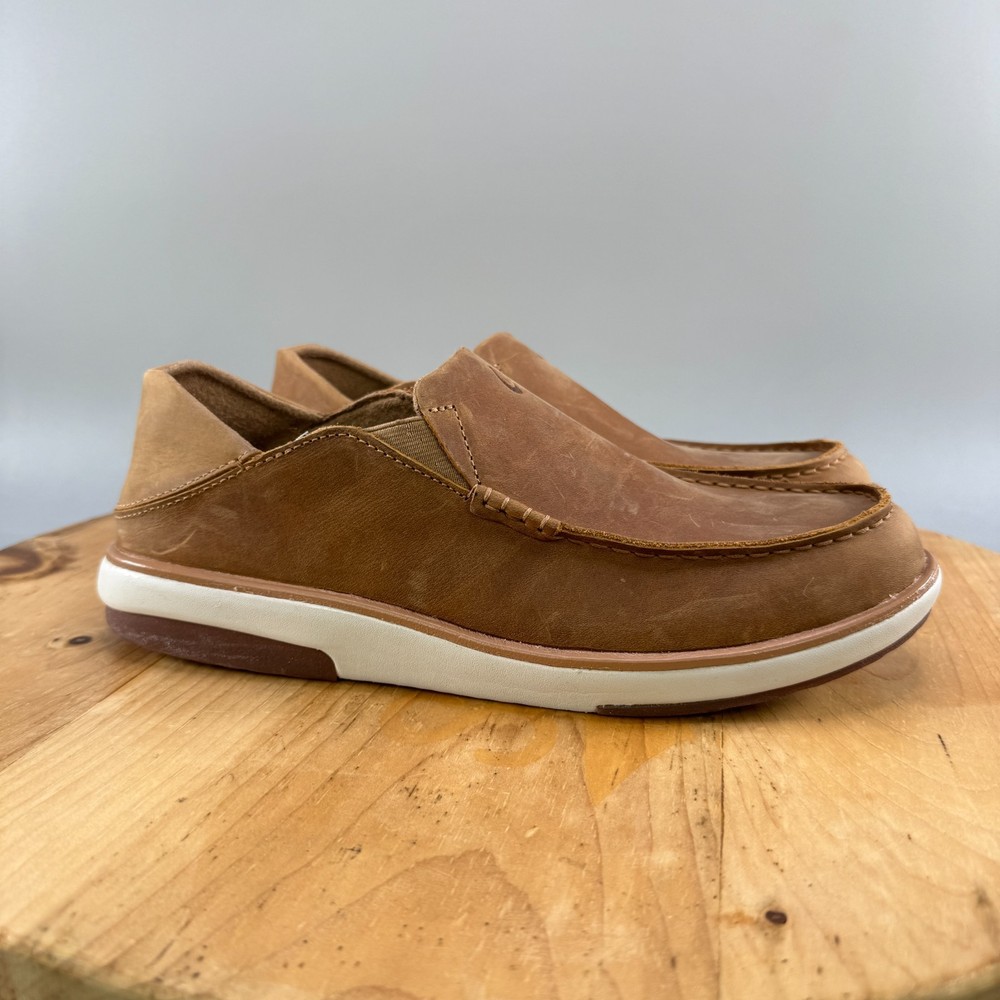 Olukai Kalia Mens Size 8.5 Shoes Tan Brown Leather Slip On Comfort Loafers NWT