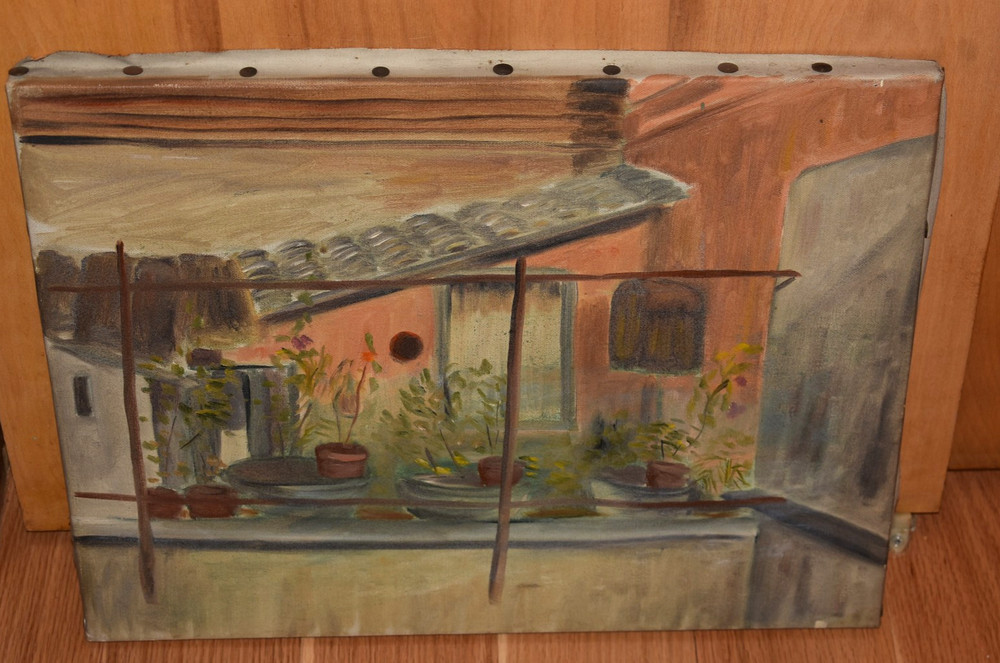 1940s WWII Era British Impressionist Terrace Painting Ed Cooper Expressionist