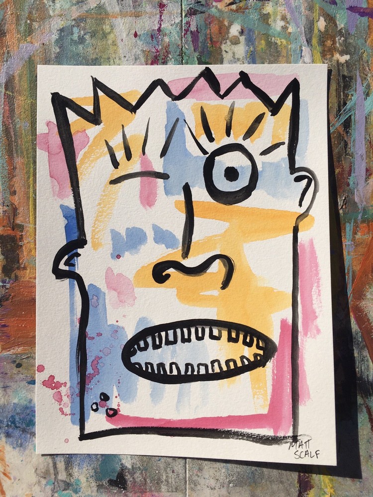 Matt Scalf Portrait Face Abstract ORIGINAL PAINTING Modern Street Graffiti 9x12-image