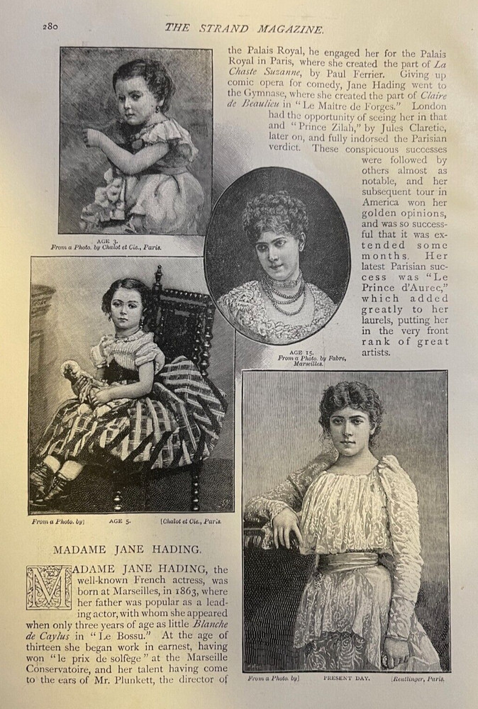 1893 Vintage Magazine Illustration French Actress Jane Hading