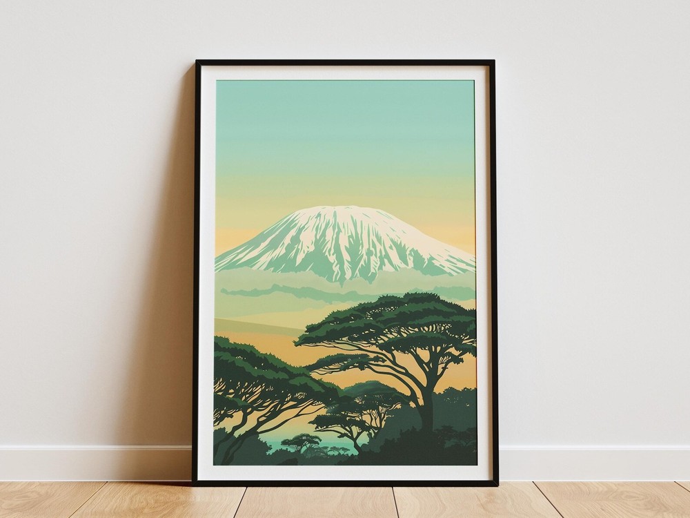 Kilimanjaro Mountain Poster Tanzania Landscape Art Print Minimalist African