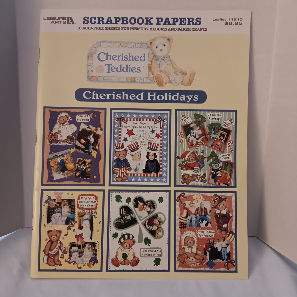 1998 Cherished Teddies Scrapbook Papers Acid Free Leisure Arts leaflet #1810 NEW-image