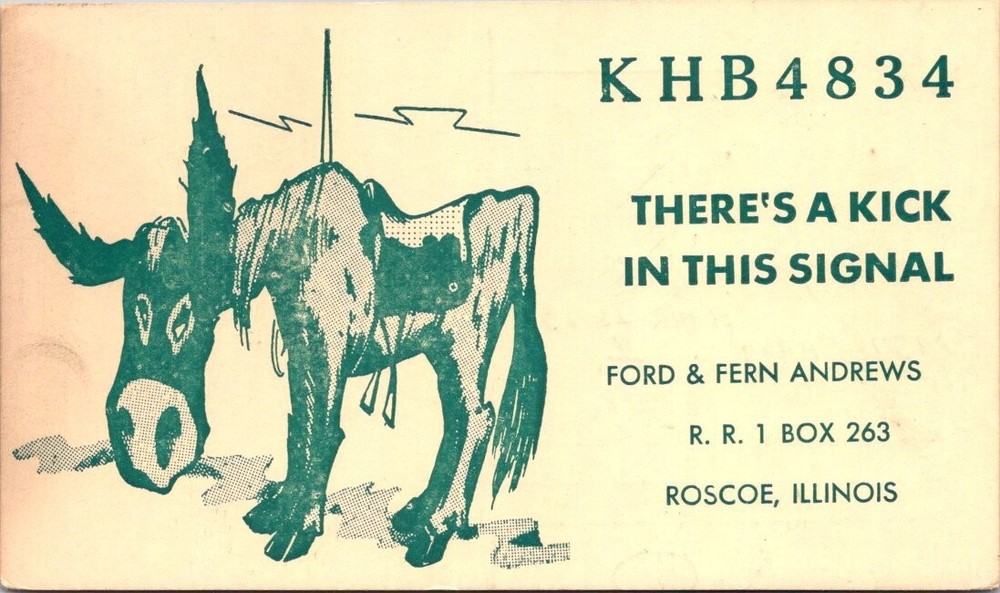 1960s Kickin Signal KHB 4834 Roscoe Illinois Vintage CB Ham Radio QSL Postcard