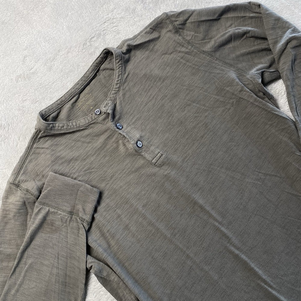 Banana Republic Shirt Mens Medium Green Olive Henley Slub Long Sleeve