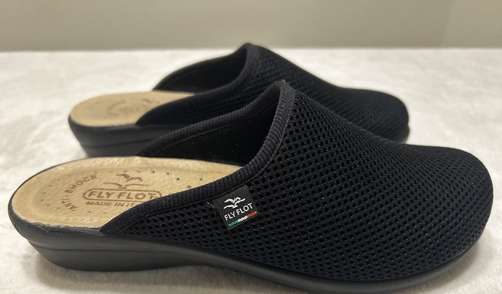 Fly Flot Anatomic 8 Mesh Mule Clog Slip-On Comfort Wedge Italy Black