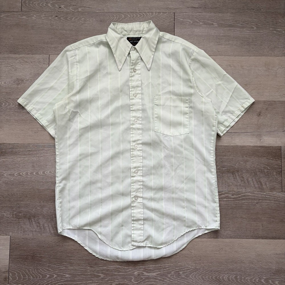 Vintage 70s JC Penney Striped Point Collar Button Up Short Sleeve Shirt Men’s XL