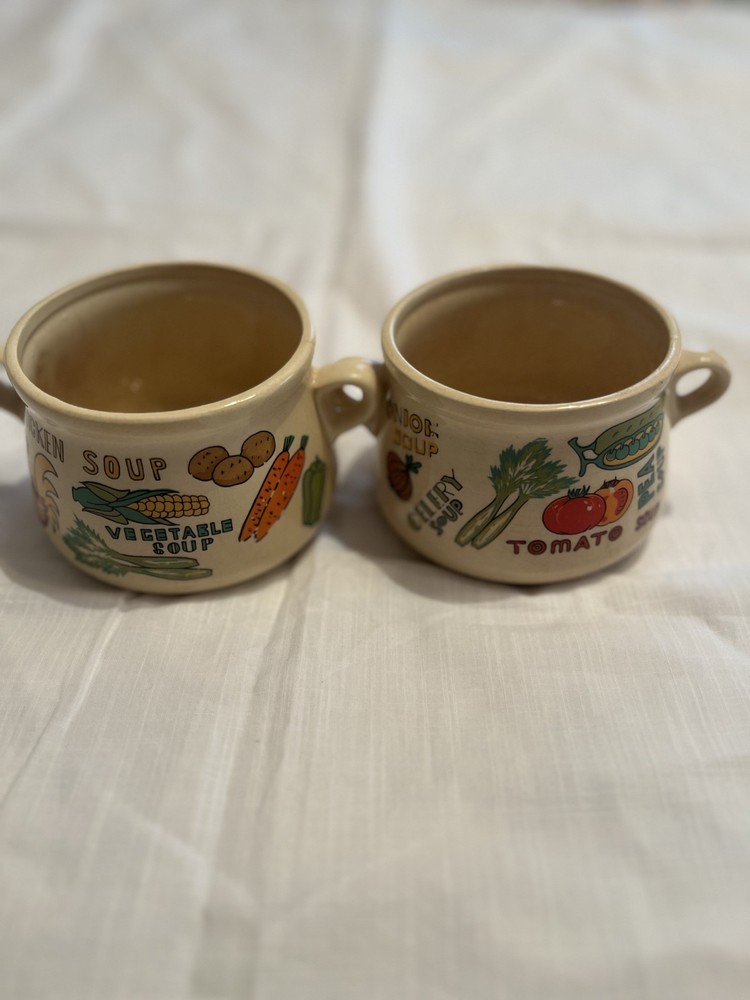 2 vintage 1970's made in japan soup bowl mug tomato , vegatable made in japan