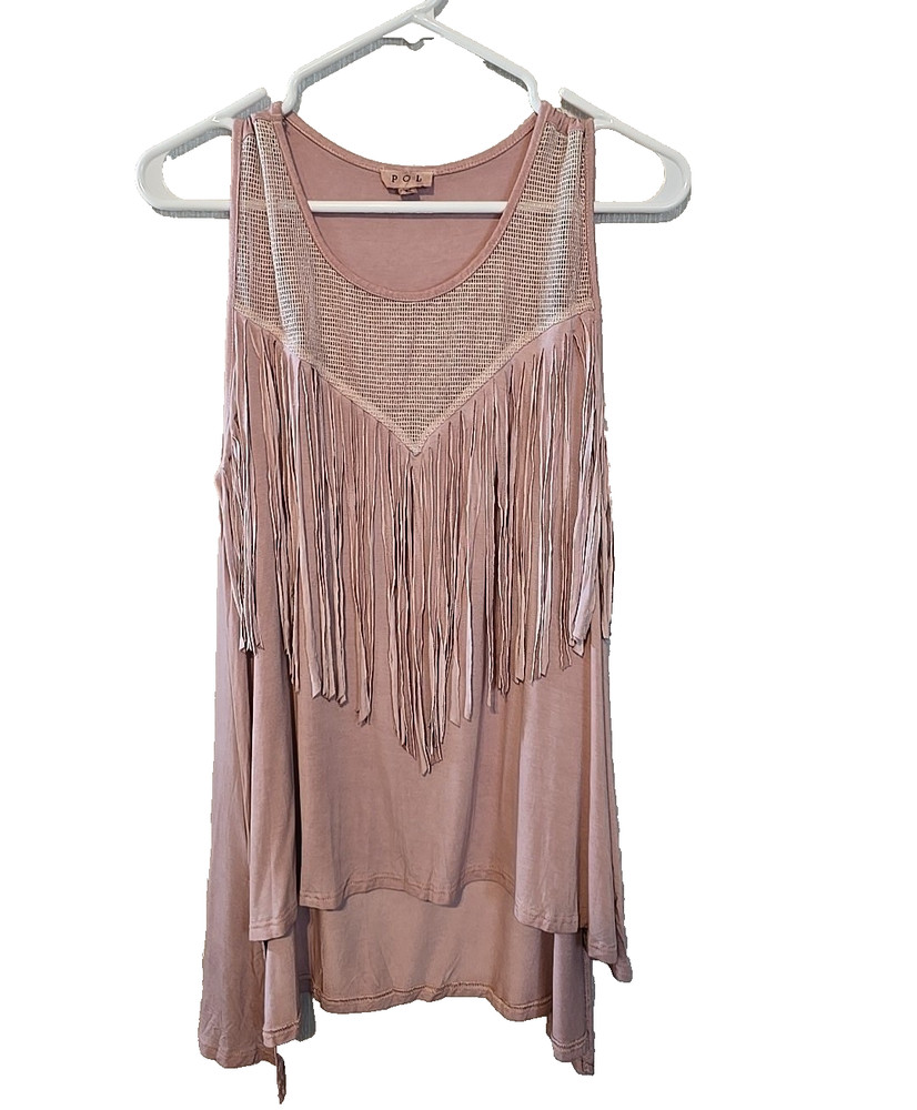 Pol sleeveless tank top cowgirl fringe hi/low hem size S