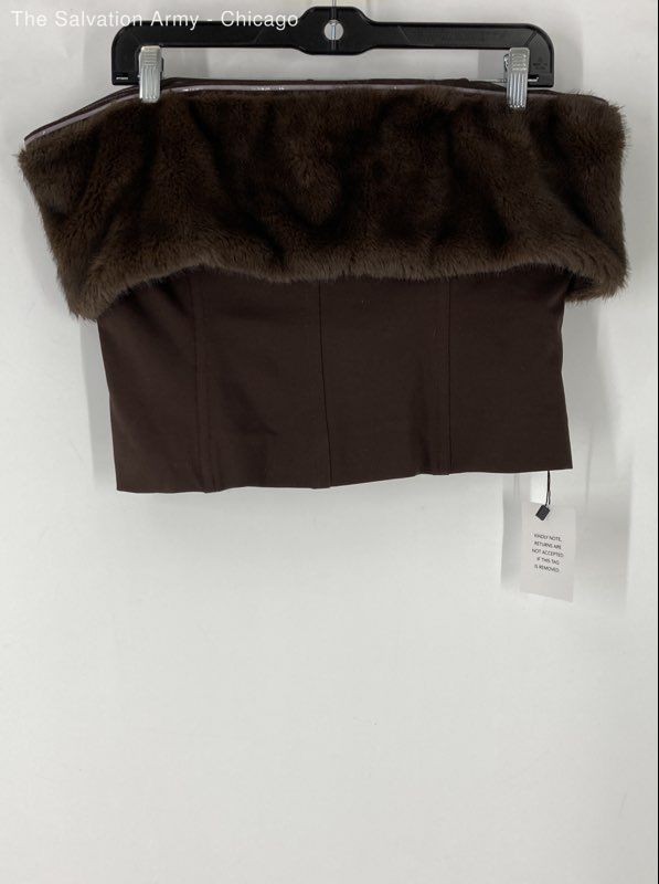 Camila Coelho Womens Brown Strapless Back Zip Fur Tube Tank Top Size XL