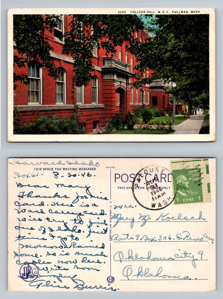 Pullman, WA-Washington, College Hall WSC Campus Building Vintage Postcard