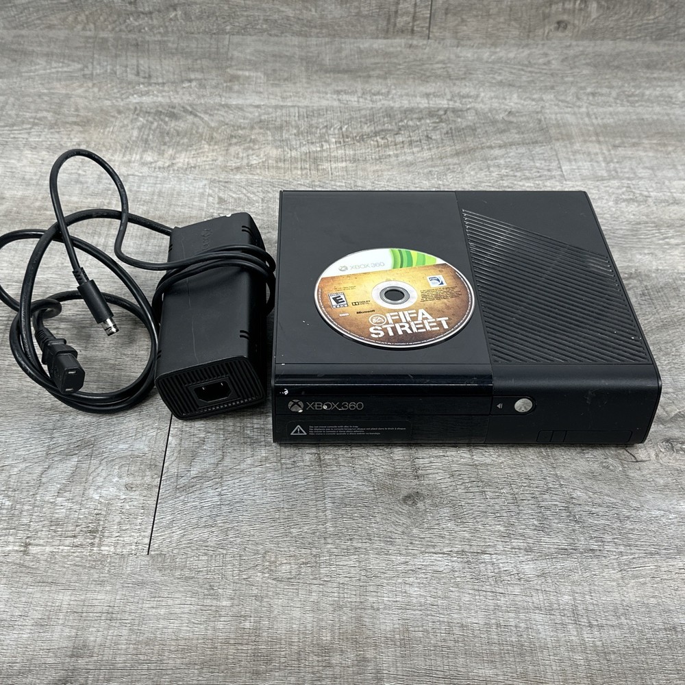 Microsoft Xbox 360 E Console Black Bundle with FIFA Street Game & Power Supply.