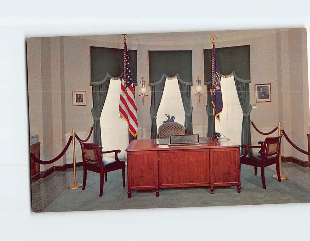 Postcard Desk Chairs and Flags Herbert Hoover Library West Branch Iowa USA