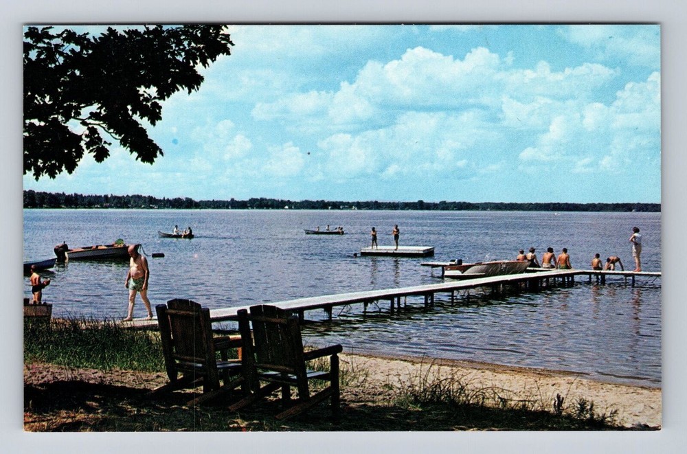 Cadillac MI-Michigan, Swimming, Docks, Lake Mitchell, Vintage Souvenir Postcard