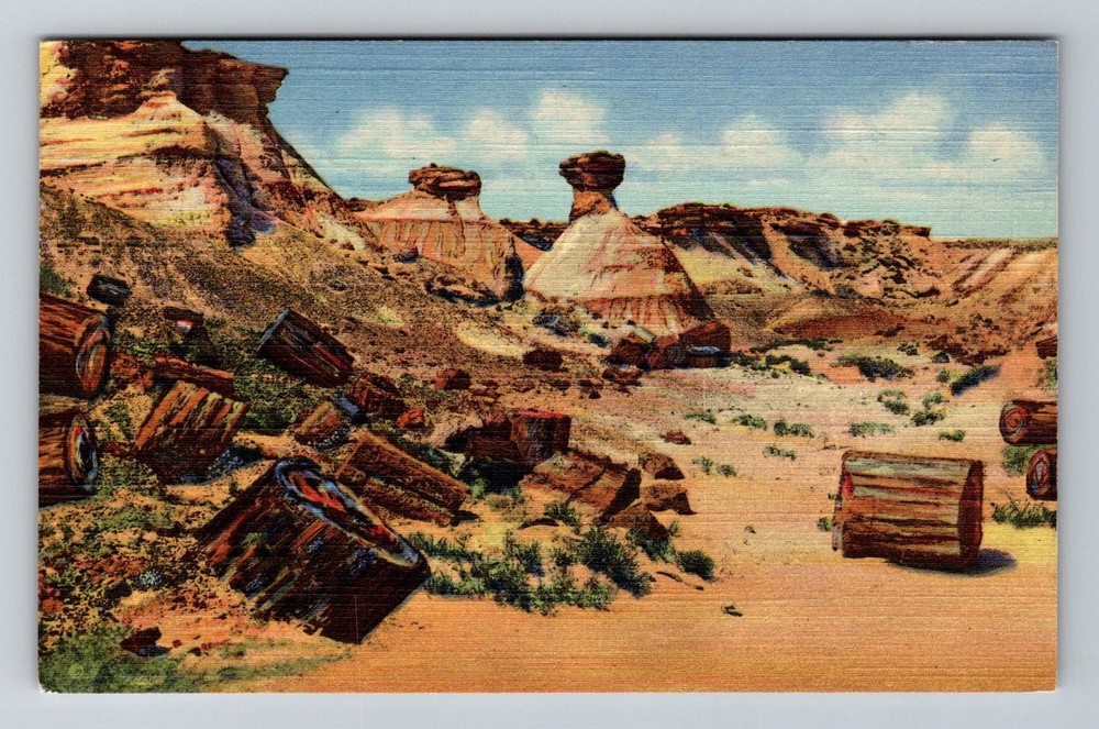 Petrified Forest, AZ-Arizona, Petrified Wood Erosions Desert Vintage Postcard
