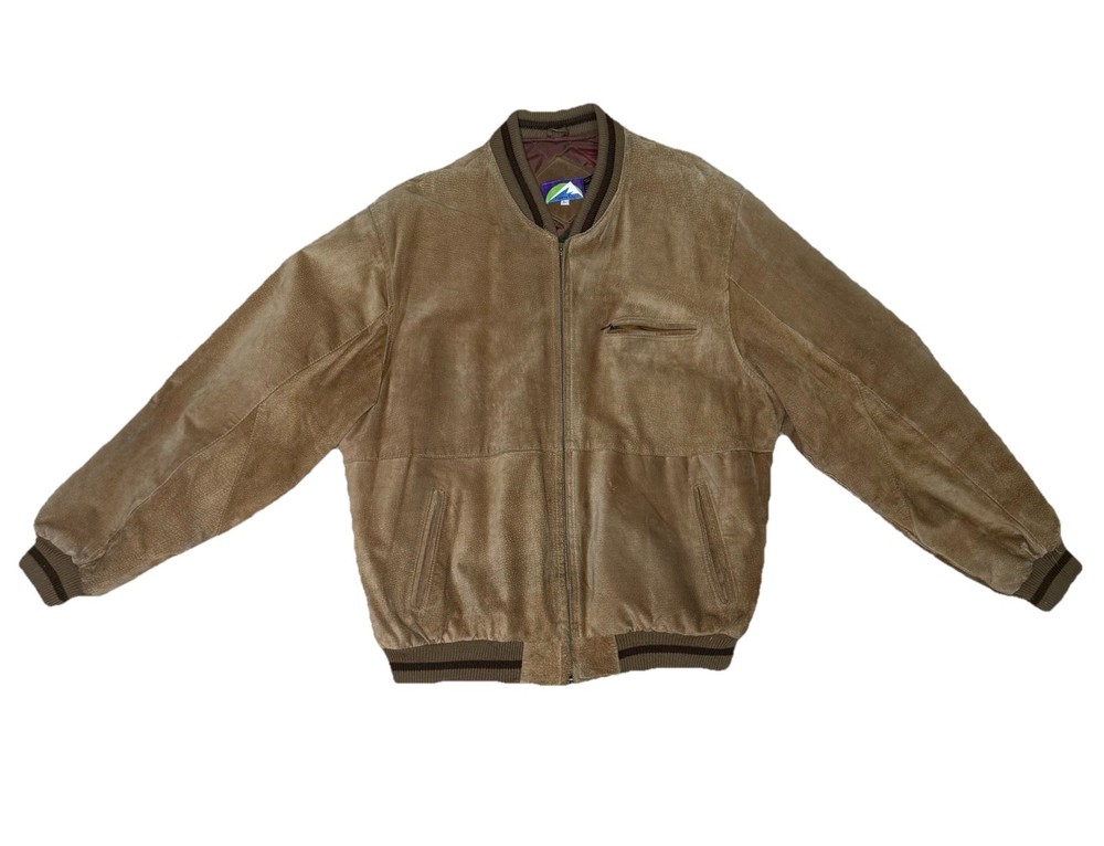 Vintage North Crest Suede Leather Bomber Jacket Lined 90's Mens Size Large L Y2k
