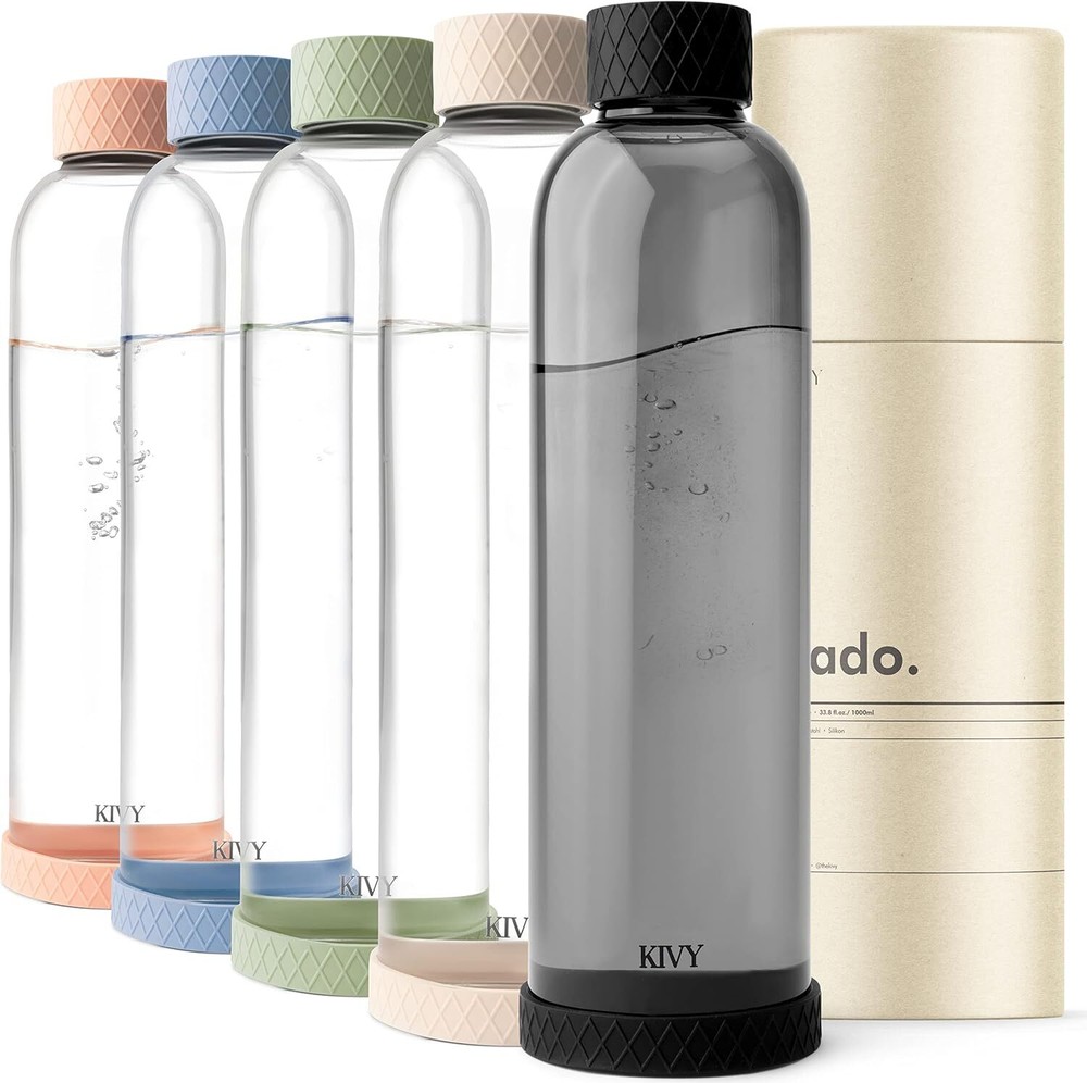 32 Oz BPA-Free Glass Water Bottle with Protective Silicone Sleeve