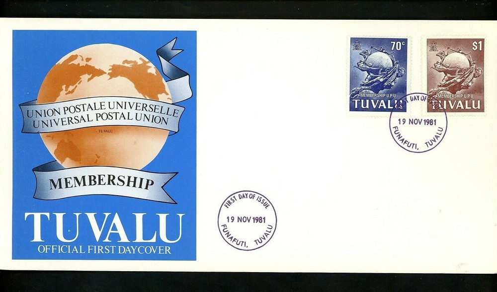 Postal History Tuvalu FDC #164-165 UPU Globe Postal Union 1981