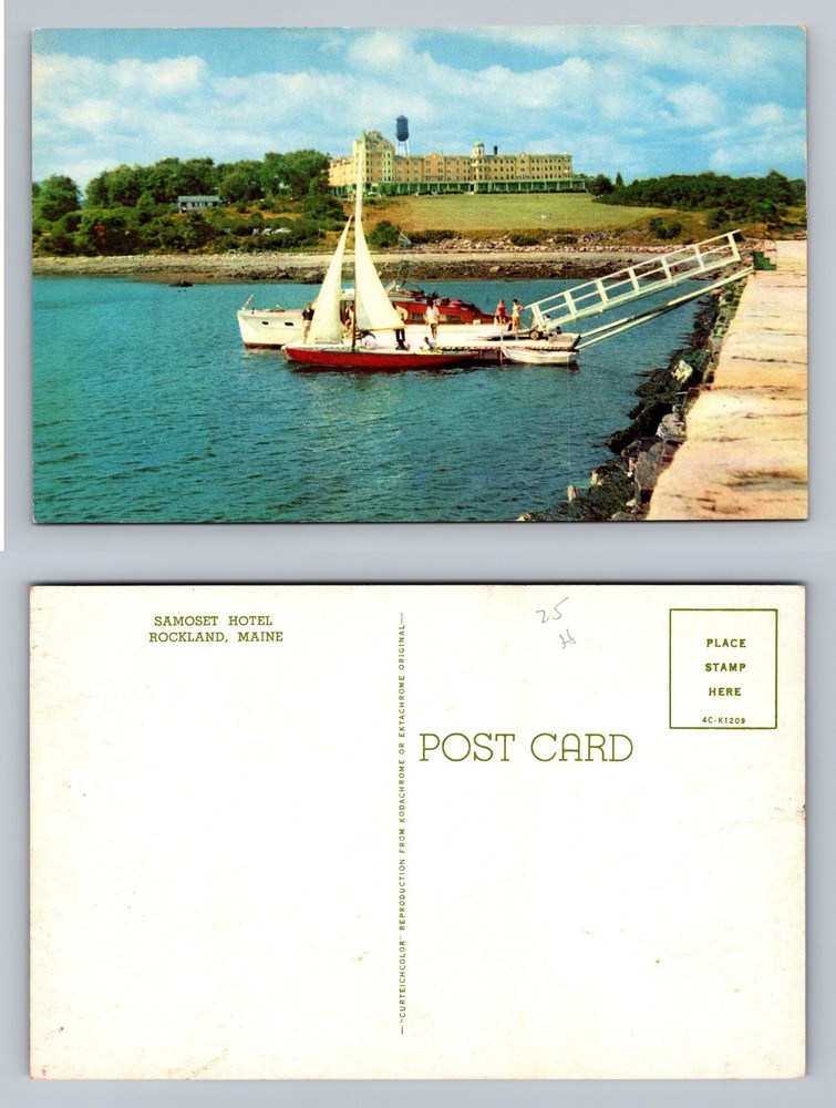 Rockland, ME-Maine, Samoset Hotel Coastal Sailing View PC Vintage Postcard