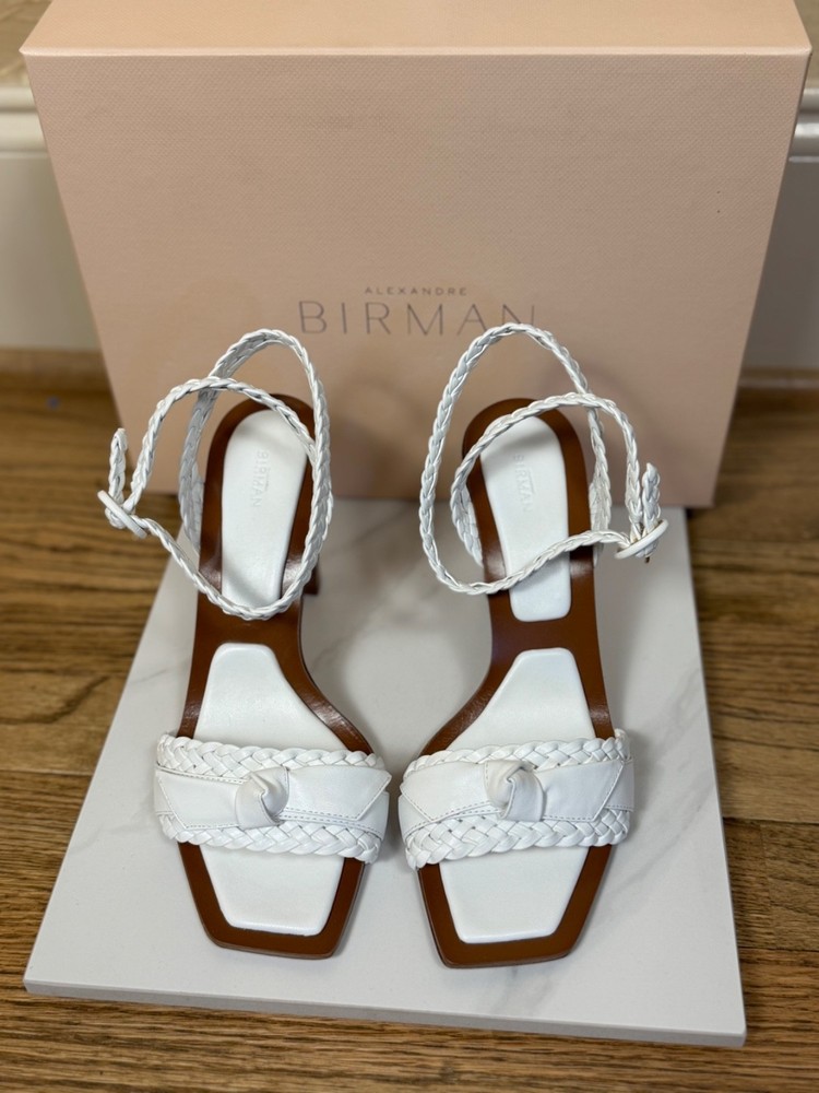 Brand New Alexandre Birman White Clarita 90 Woven Block-Heel Sandals