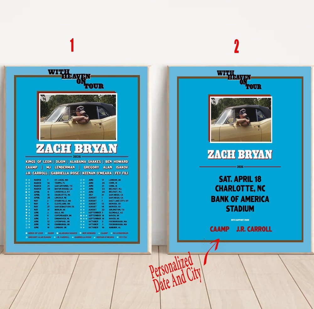 Custom  Zach Bryan With Heaven On Tour 2026 Poster
