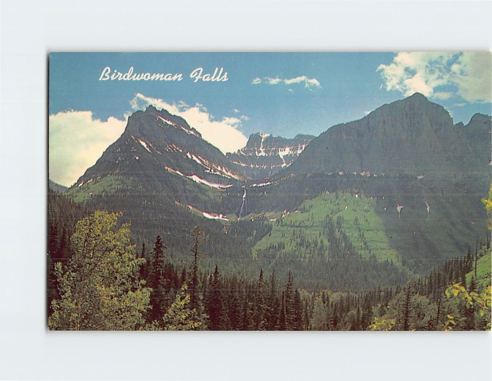 Postcard Birdwoman Falls and Mount Oberlin Cirque Glacier National Park Montana