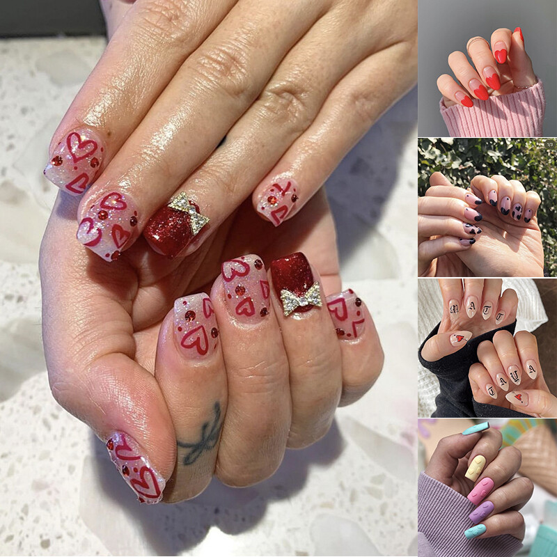 Artificial False Nail Art Tips Acrylic Valentine's Day Press On Nail Manicures
