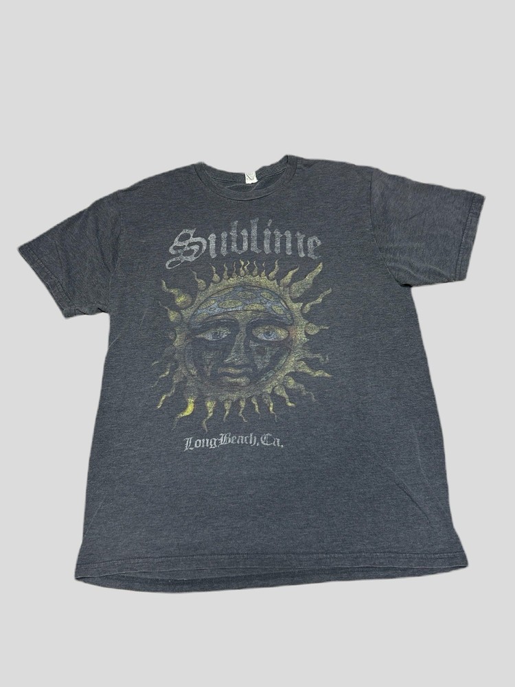 Y2K Sublime Long Beach CA Shirt Men’s Large Sun Face Band Tee Gray 707 Tag