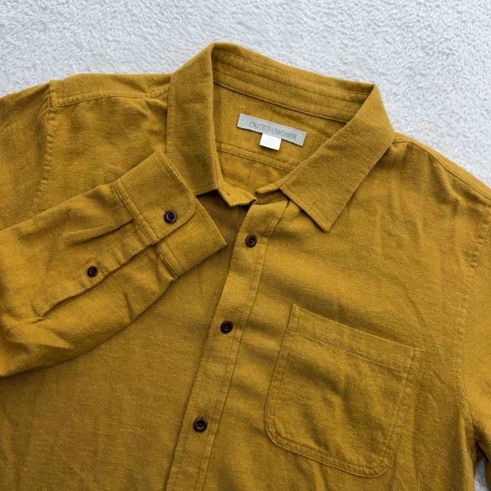 Outerknown Mens L Mustard Yellow 100% Organic Cotton Long Sleeve Button Shirt