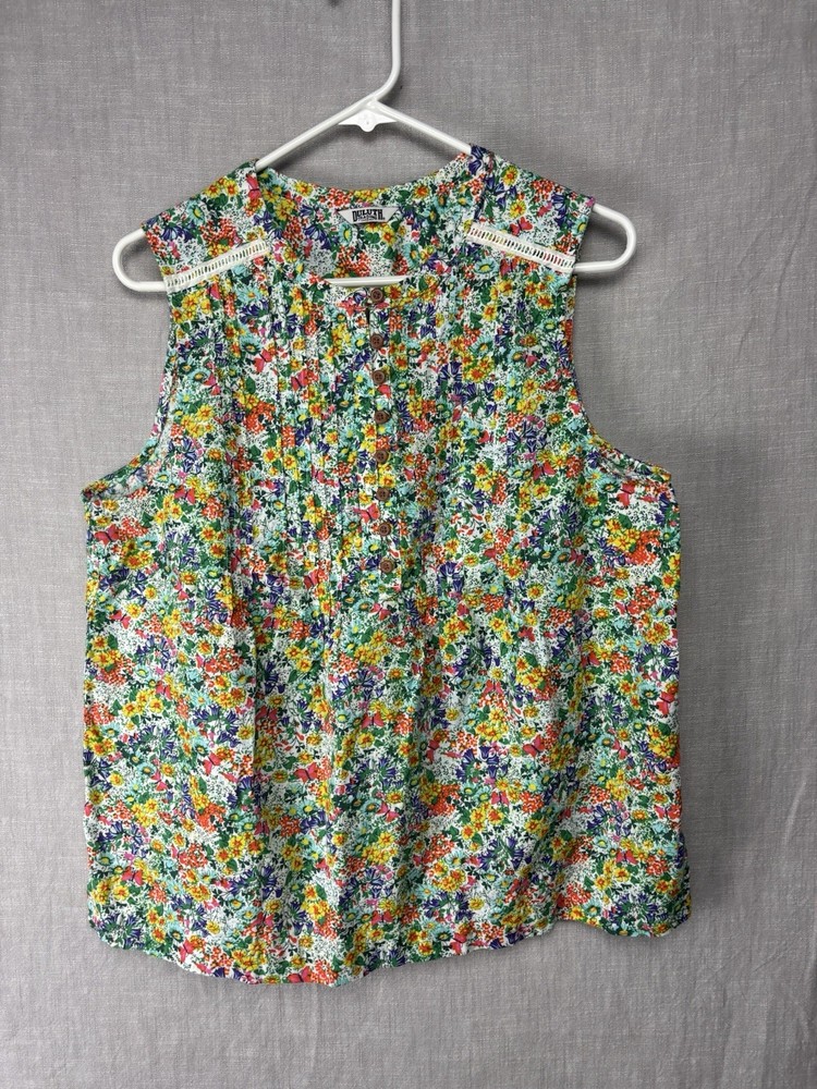 Duluth Trading M Organic Artisan Hemp PinTuck Tank Garden Floral Cottagecore