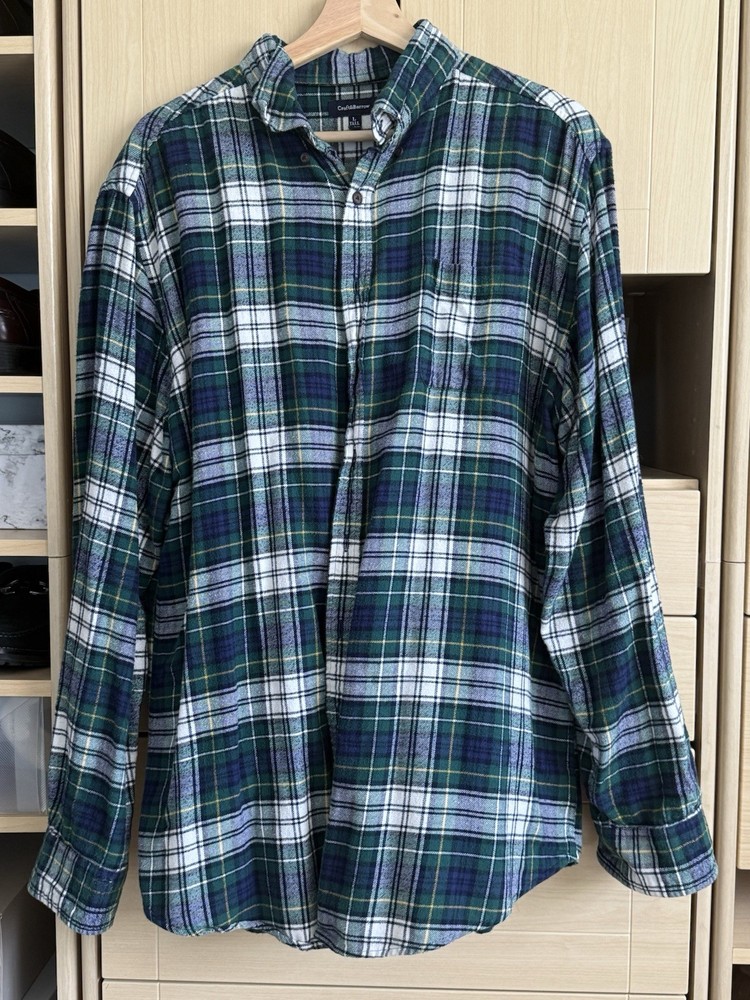Croft & Barrow Men's L Green/Blue Plaid Flannel Shirt Long Sleeve Button Down