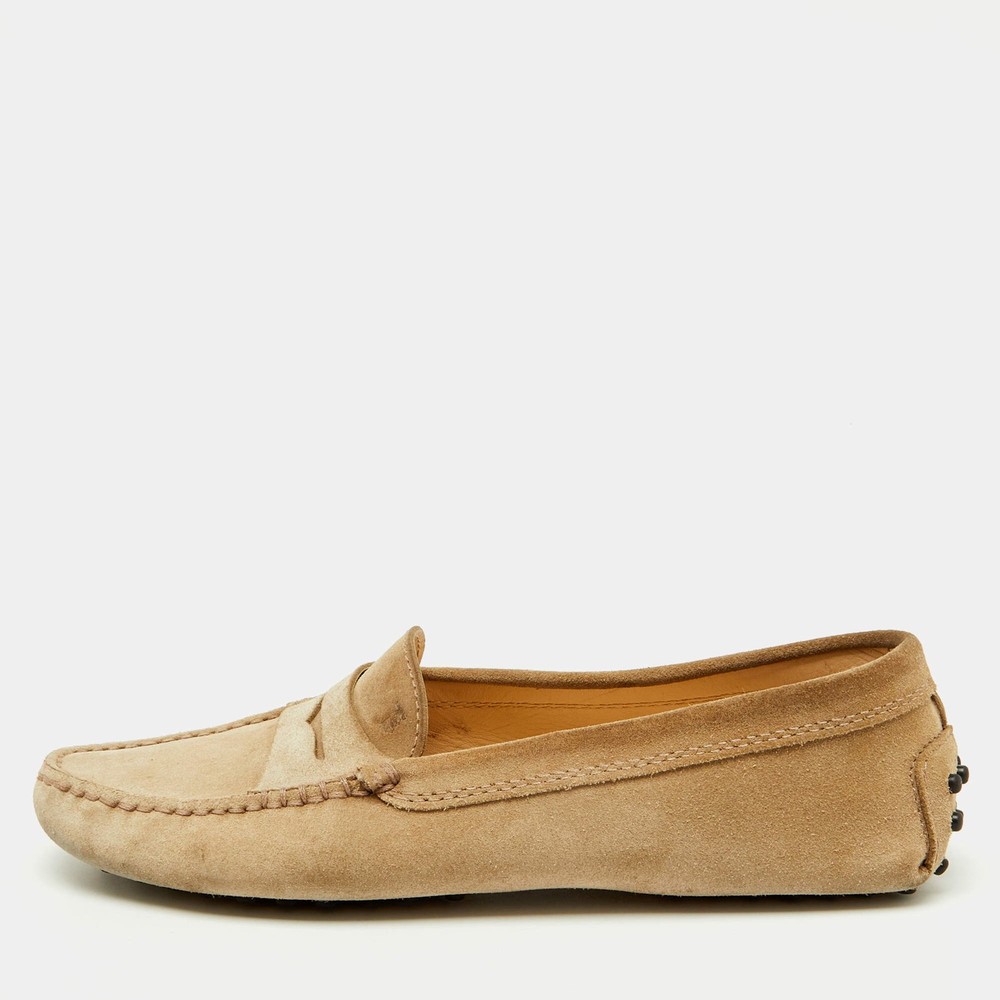 Tods Beige Suede Gommino Slip On Driving Loafers Size 37