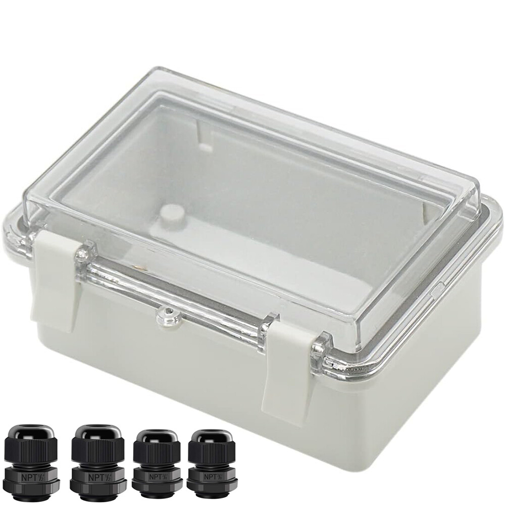 ABS Electrical Enclosure Transparent Cover Hinged Project Case w/ Cable Glands-image
