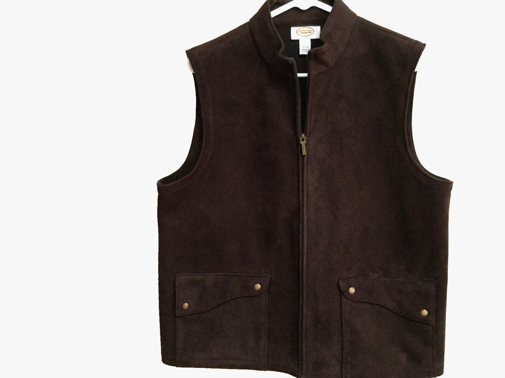 Talbots Women Siz Large Suede Vest Brown Zip Close Snap Tab Pockets Machine wash