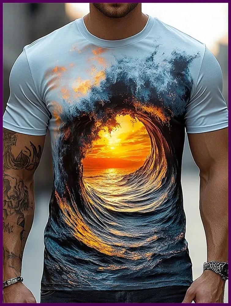 Funny Optical Illusion Graphic T Shirt For Men 3D Printed Art Abstract.-image