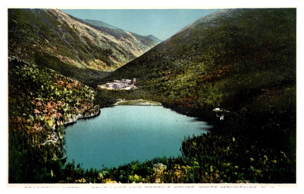 White Mountains NH Franconia Notch Echo Lake Profile House White Border Postcard