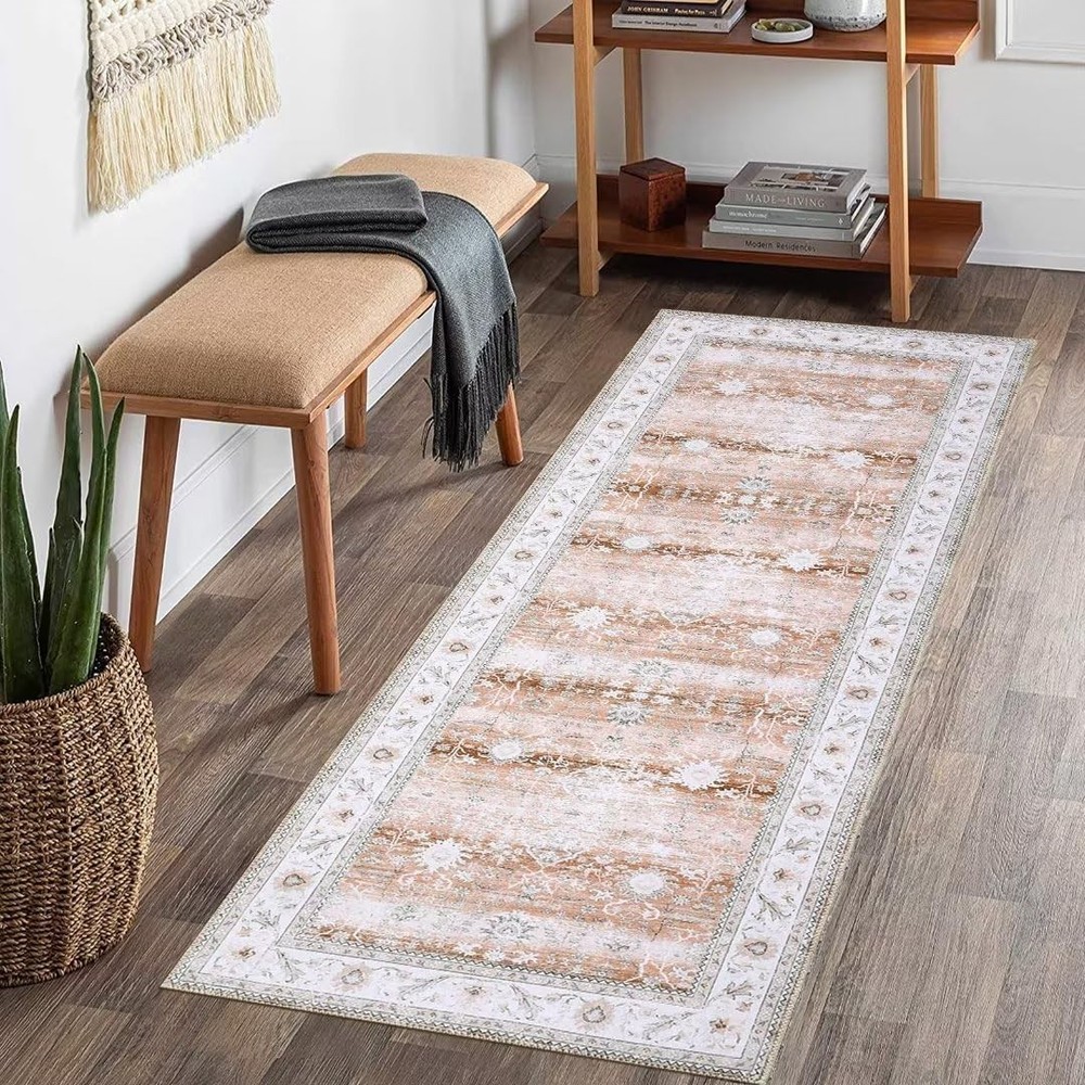 Machine Washable 2x6 Runner Rug for Hallway Entryway Distressed Vintage Design  