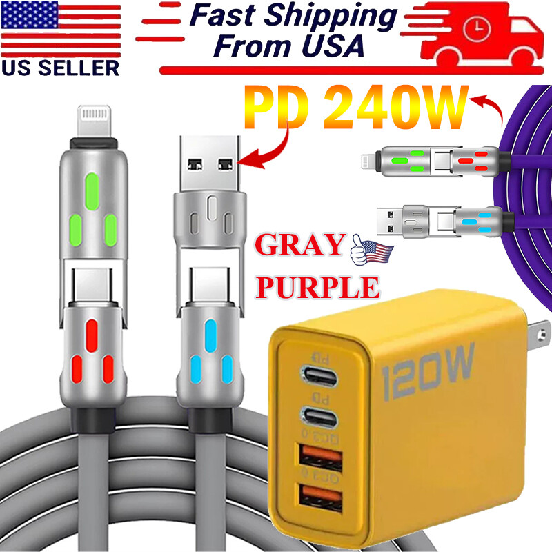 4-in-1 USB C Cable 240W 4FT for Apple Cable Fast Charging 480Mbps Data Sync