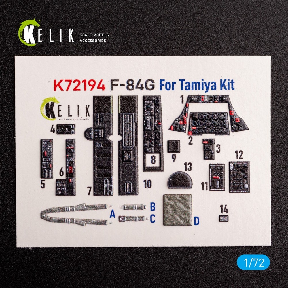 1:72 F-84G Thunderjet - Interior 3D Decals for Tamiya kit KeliK K72194