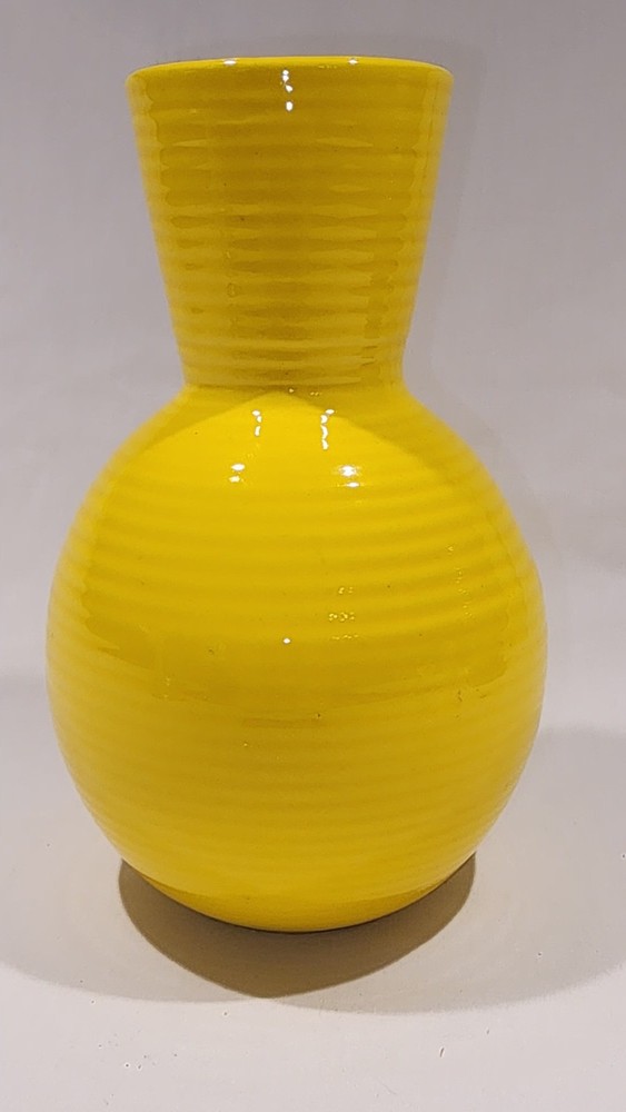 Vintage Bauer Pottery Yellow Bulbous Vase Art Deco Style Rings Unmarked