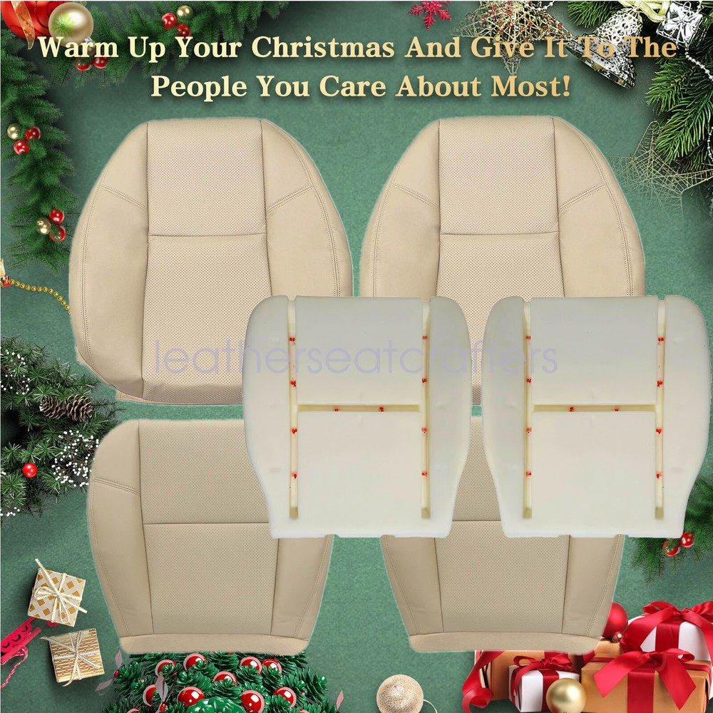 Front Bottom Top perforated Seat Cover For 2009-2014 Cadillac Escalade ESV - Tan