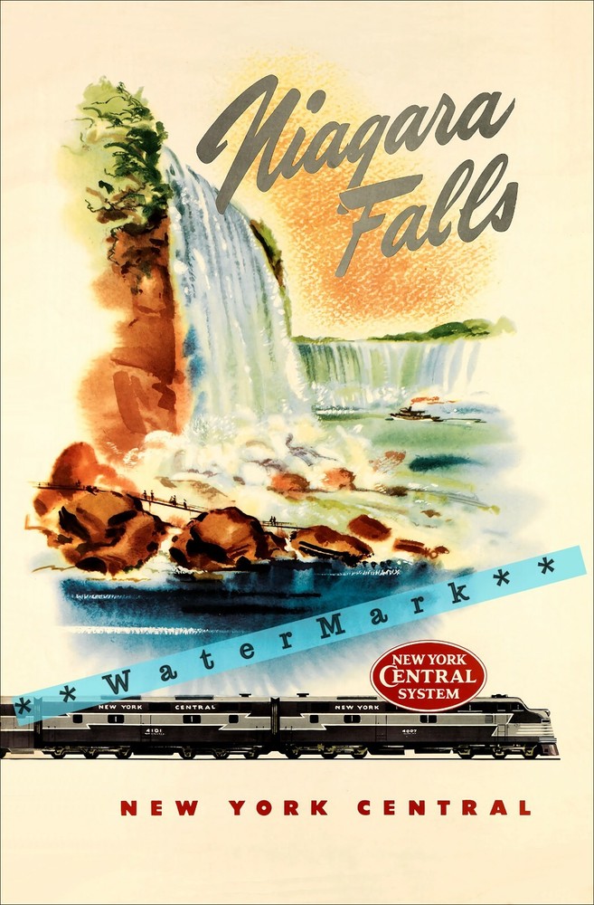 Vintage 1951 New York Central Railroad Niagara Falls Retro Poster Art Print  