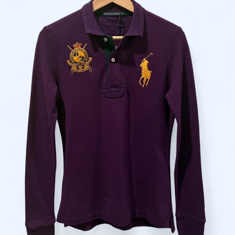 NWT Ralph Lauren Women’s purple long sleeve polo shirt with yellow details